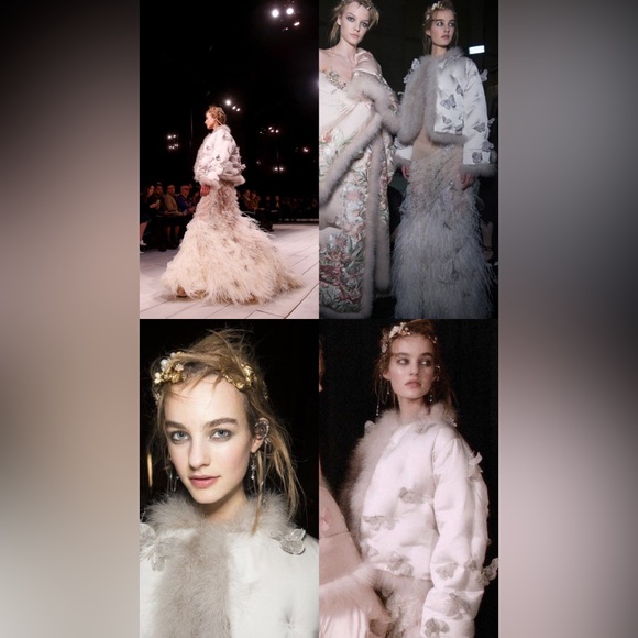 Rare runway 2016 silver pearl embroidered butterfly fur coat — Naomi Campbell - Picture 3 of 11